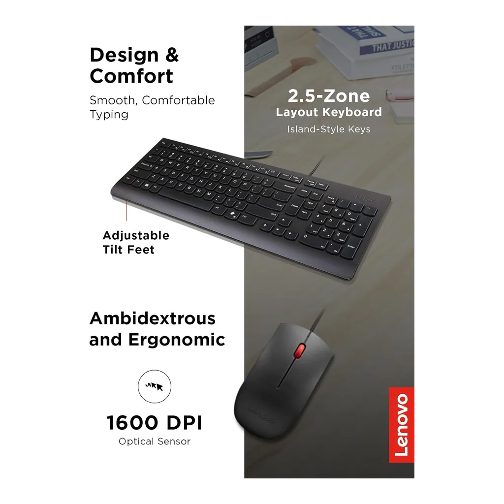 Lenovo Essential Wired Combo Black US English (2) Lenovo Essential Wireless Keyboard and Mouse Combo Gen 2, UK English, Black