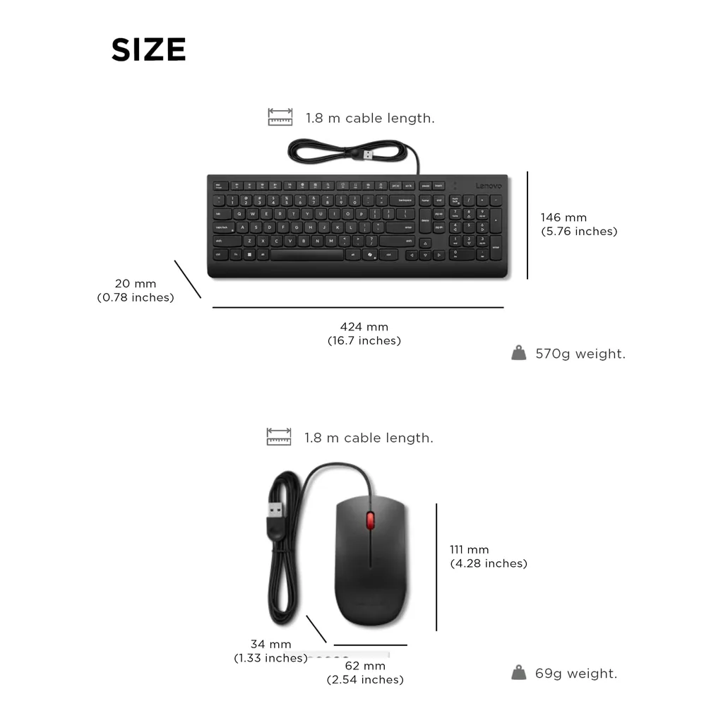 Lenovo Essential Wired Combo Black US English (3) Lenovo Essential Wireless Keyboard and Mouse Combo Gen 2, UK English, Black