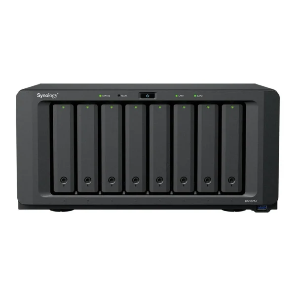 a1f6f268d5f10f2fe0b266f07e312993-hi.jpg Synology DiskStation DS1825+ NAS Enclosure, AMD Ryzen V1500B, 8GB RAM, 8x Drive Bays, 3.5" SATA HDD, 2.5" SATA SSD, M.2 2280 NVMe SSD Support, 2x 2.5GbE LAN Ports, Black | DS1825+