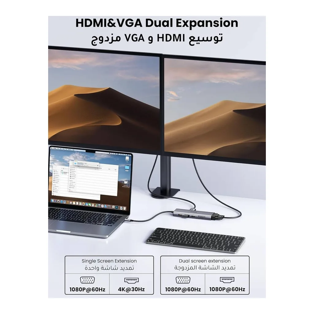 a1f7664161dc1c8512caa7441439c59d-hi.jpg UGREEN 10 in 1 USB C Hub, Up to 4K @ 30Hz Display, 1Gbps Ethernet Speed, 100W Passthrough, 5Gbps Data Transfer Rate, 3.5mm Audio, RJ45 Ethernet, HDMI, USB-C, 3x USB-A, SD/TF Card Slot, VGA | 15601