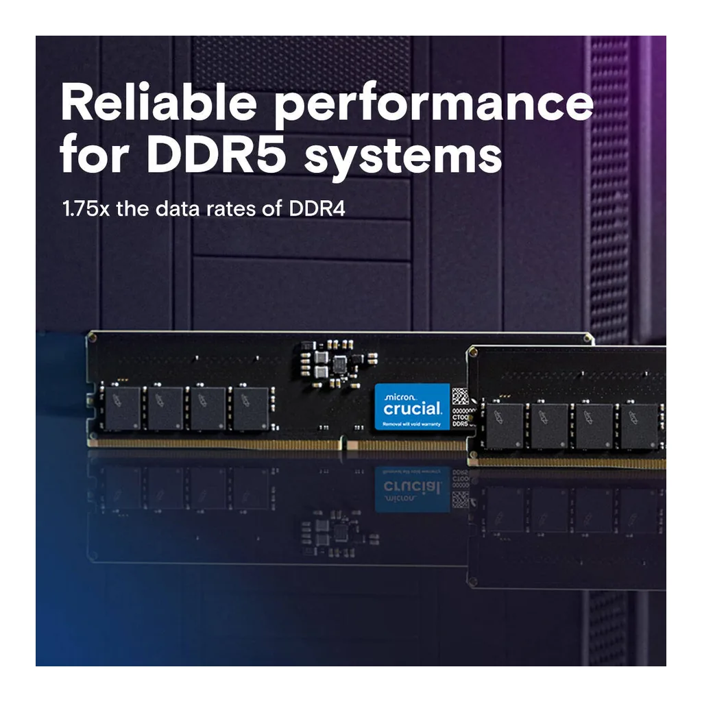 Crucial UDIMM Desktop Memory, 16GB (2x 8GB) Capacity, DDR5-5600 Memory Speed, CL46 CAS Latency, 1.1 Voltage, Black | CT2K8G56C46U5 - Image 2 Crucial UDIMM Desktop Memory, 16GB (2x 8GB) Capacity, DDR5-5600 Memory Speed, CL46 CAS Latency, 1.1 Voltage, Black | CT2K8G56C46U5 - Image 2