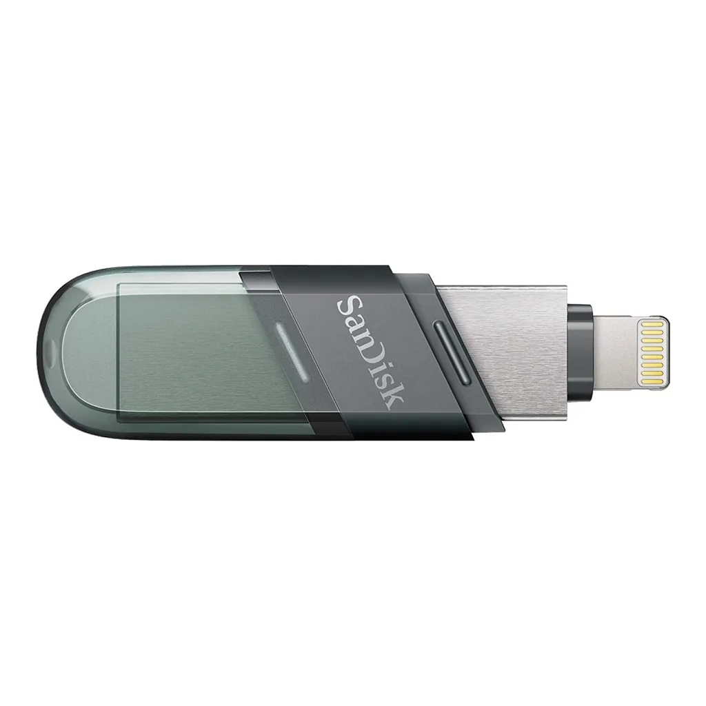 a35cd953cc968d4474ade822edd355aa-hi.jpg SanDisk 64GB iXpand 2-in-1 Flash Drive Flip, USB 3.2 Gen 1 Type-A Connector, Lightning Connector, Flip Cap, iPhone & iPad / PC and Mac Compatible | SDIX90N-064G-GN6NN