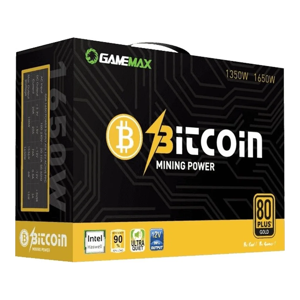a4a16808264e947be1f3d95d0809b113-hi.jpg GameMax GM-1650 1650W Bitcoin Mining ATX Power Supply, 80 Plus Gold, 87% Efficiency, 100V-240V Input Range, + 12v1 Rail, 140mm Fan, Active PFC, Black | GM-1650