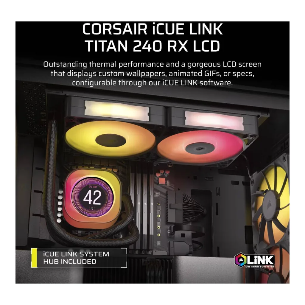 Corsair iCUE LINK TITAN 240 RX LCD AIO Liquid CPU Cooler, Black | CW-9061022-WW - Image 5 Corsair iCUE LINK TITAN 240 RX LCD AIO Liquid CPU Cooler, Black | CW-9061022-WW