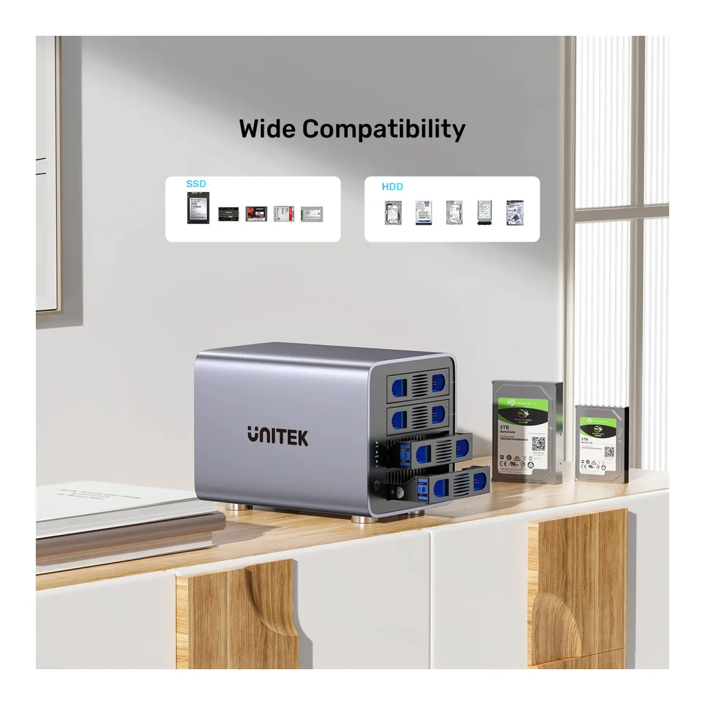 a59863b92b67f3f87067c619da1cf2f9-hi.jpg UNITEK 4-Bay RAID External Hard Drive Enclosure, Up to 80TB, USB 5Gbps, 2.5/3.5-inch SATA HDD/SSD, RAID 0/1/3/5/10, CLONE, JBOD, PM, Plug & Play, Space Grey | S1301AGY01-UK
