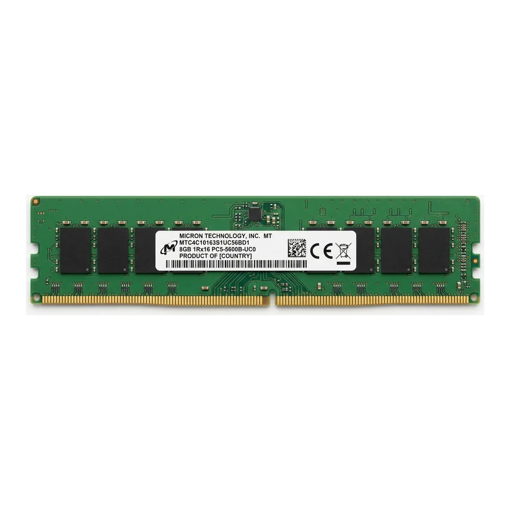 Micron MTC4C10163S1UC56BD1 DDR5 Memory Module, 8GB Capacity, 5600MHz, PC5 44800, Non ECC Unbuffered, 1Rx16, 288 Pin, 1.1V, UDIMM Desktop Ram | MTC4C10163S1UC56BD1 - Image 1 Micron MTC4C10163S1UC56BD1 DDR5 Memory Module, 8GB Capacity, 5600MHz, PC5 44800, Non ECC Unbuffered, 1Rx16, 288 Pin, 1.1V, UDIMM Desktop Ram | MTC4C10163S1UC56BD1 - Image 1