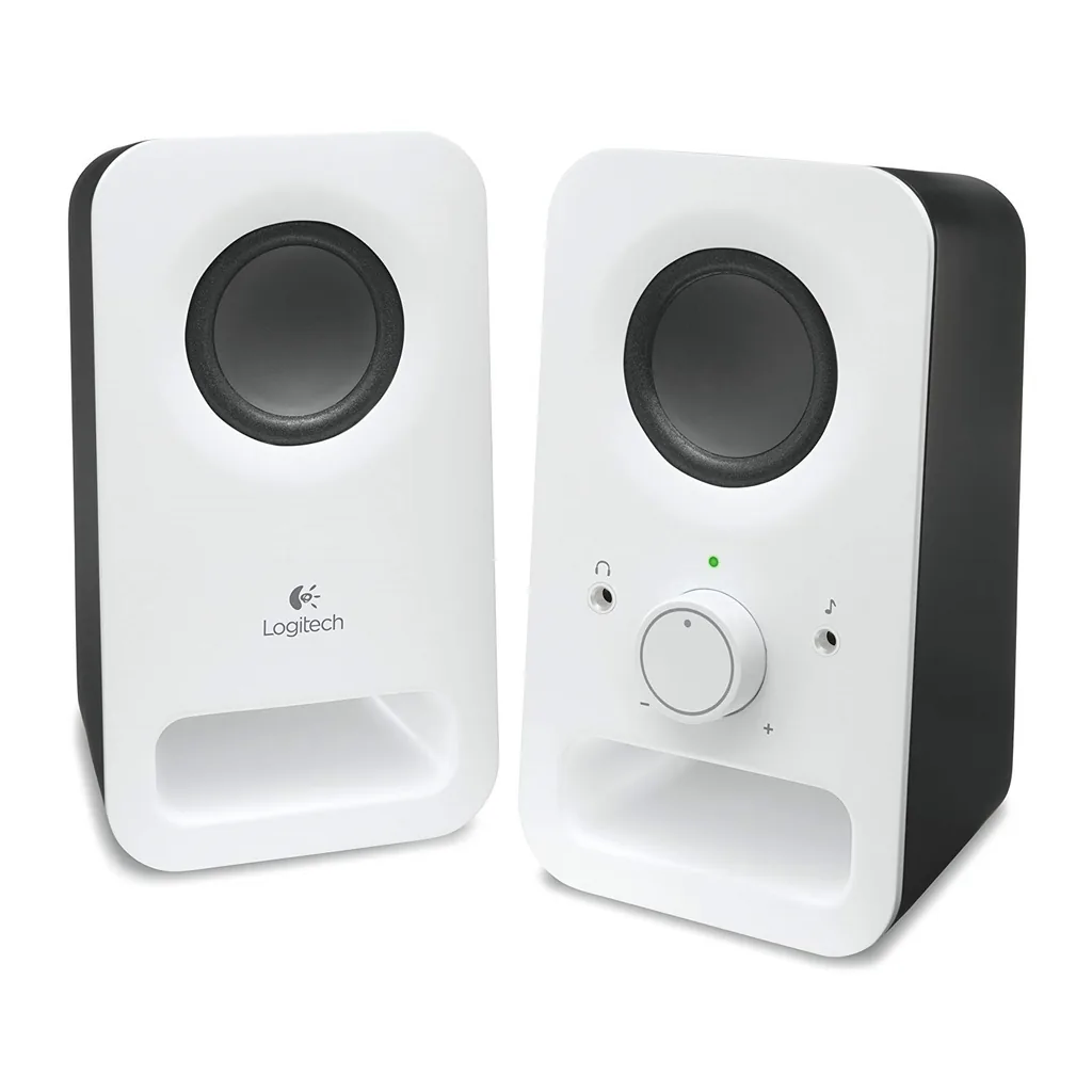 aadc836716ca6149ee7cf5e527e236d4-hi.jpg Logitech Z150 Compact Stereo Speakers, White, Dual 2 Inch Drivers, 6 Watts Peak Power, 3.5mm Aux Input, Headphone Jack, Direct Volume Control, White