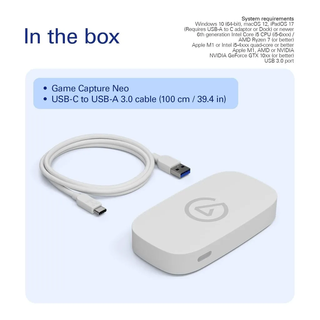 Elgato Game Capture Neo, 1080p60 Recording and 4K60 HDR Passthrough, White | 10GBI9901 - Image 8 Elgato Game Capture Neo, 1080p60 Recording and 4K60 HDR Passthrough, White | 10GBI9901