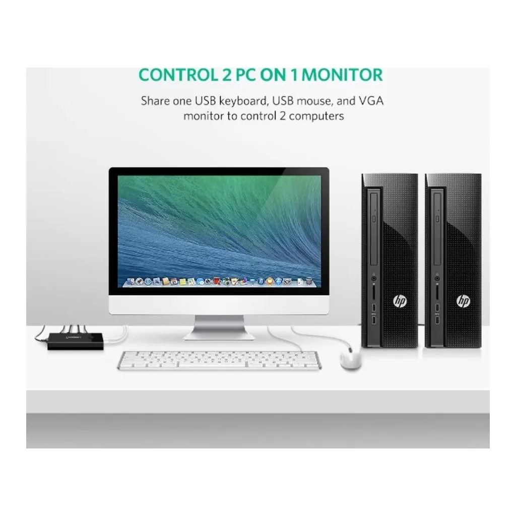 ab881898d3e1e5138162b06ec9aba245-hi.jpg Ugreen 2 In 1 Out USB VGA KVM Switch / Video Sharing Adapter, Control 2 PC on 1 Monitor, Stable Data Transmission, One Button to Switch, Black | 30357