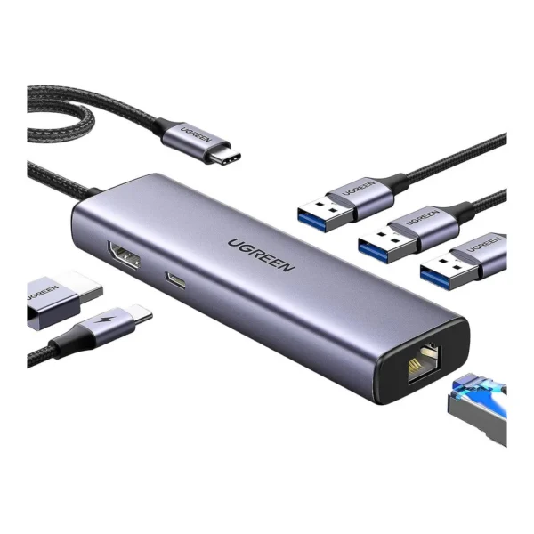 ab894b142c70cc458a30e5df834470e2-hi.jpg UGREEN Revodok 1061 6-in-1 USB-C Hub, Up to 4K Display, 1Gbps Ethernet Speed, 100W Power Passthrough, 5Gbps Data Transfer Rate, 3x USB Type-A, 1x RJ45 Ethernet, 1x HDMI, 1x USB-C Ports | 15598