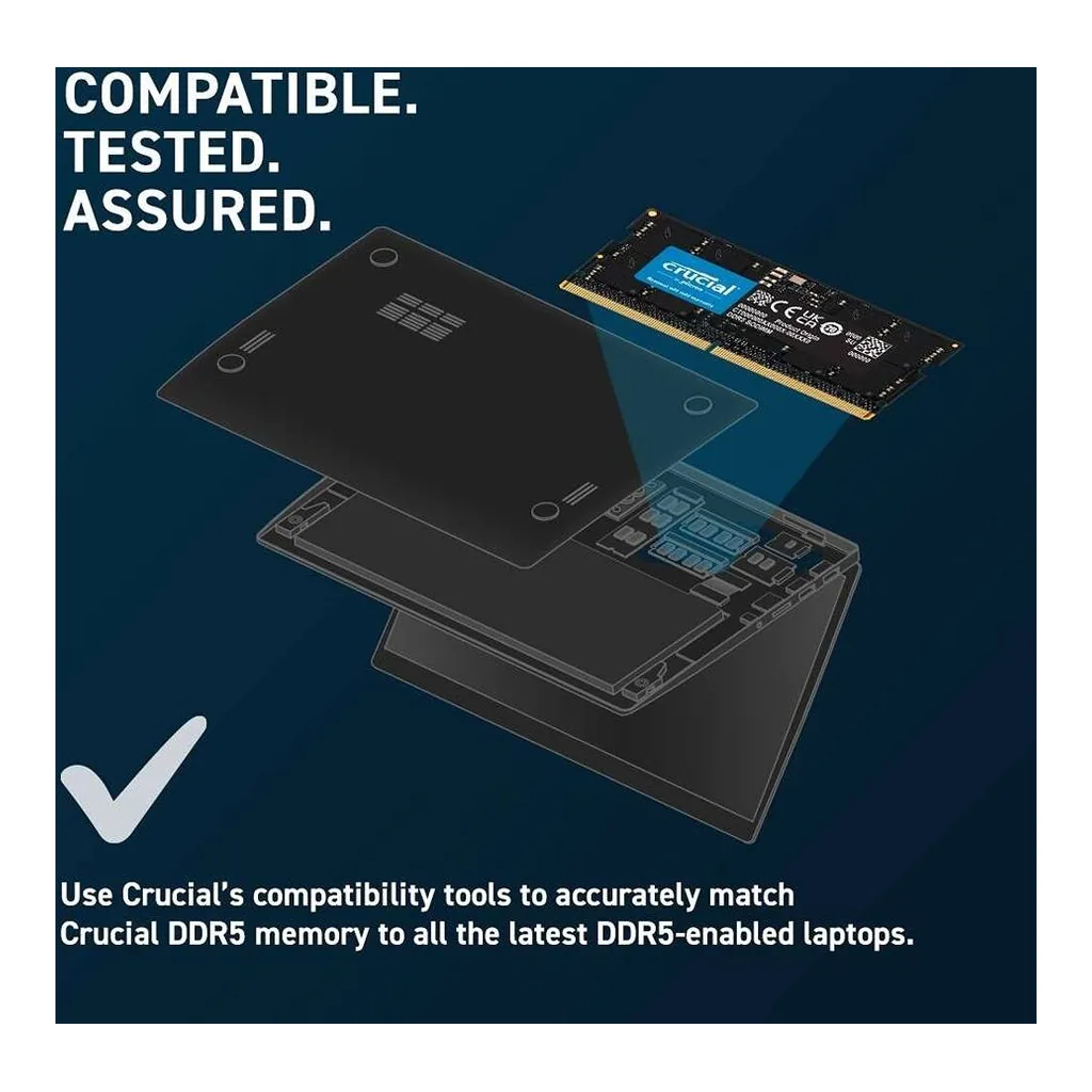 Crucial SODIMM Laptop Memory, 16GB Capacity, DDR5-5600 Speed, 46-45-45 JEDEC, 1.1 Voltage, Unbuffered | CT16G56C46S5 - Image 3 Crucial SODIMM Laptop Memory, 16GB Capacity, DDR5-5600 Speed, 46-45-45 JEDEC, 1.1 Voltage, Unbuffered | CT16G56C46S5 - Image 3
