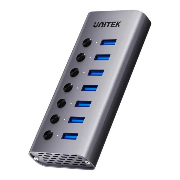 acd8214824a69f56f0586b0a6aad786e-hi.jpg Unitek 7-in-1 USB-A Hub with Individual Power Switches, 5Gbps Data Transfer, BC1.2 Fast Charging, Aluminum Alloy, UK Plug, Gray | H1314A01-UK