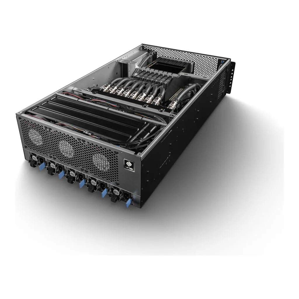 af219efeca251ada189a3524010b005d-hi.jpg AI Neural Matrix 4U GPU SERVER - Threadripper PRO 9985WX (64C/128T), 2x NVIDIA H200 NVL 141GB + RTX A400 4GB, 256GB DDR5 ECC 6400Mhz RAM, 4TB Gen5 NVMe SSD, 5x 2000W Platinum PSU, Custome WaterCooled