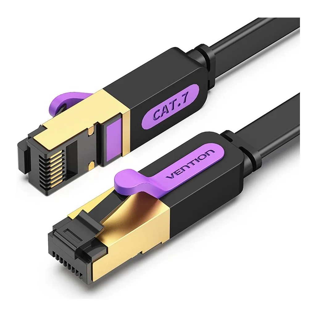 afd20960d073c750f406f9d7b9bc5d00-hi.jpg Vention Flat Cat.7 Patch Cable, 600MHz Stable Bandwidth, 10Gbps High Speed, Excellent Shielding Effect, Gold Plated Interface, 20 Meter, Black