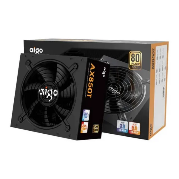 Aigo AX850T Full Modular Power Supply, 80 Plus Gold Certification, 850W Power, OVP, UVP, OPP, SCP, & OTP Comprehensive Protection, Taiwan Capacitor, Black | AX850T – Main image Aigo AX850T Full Modular Power Supply, 80 Plus Gold Certification, 850W Power, OVP, UVP, OPP, SCP, & OTP Comprehensive Protection, Taiwan Capacitor, Black | AX850T – Main image