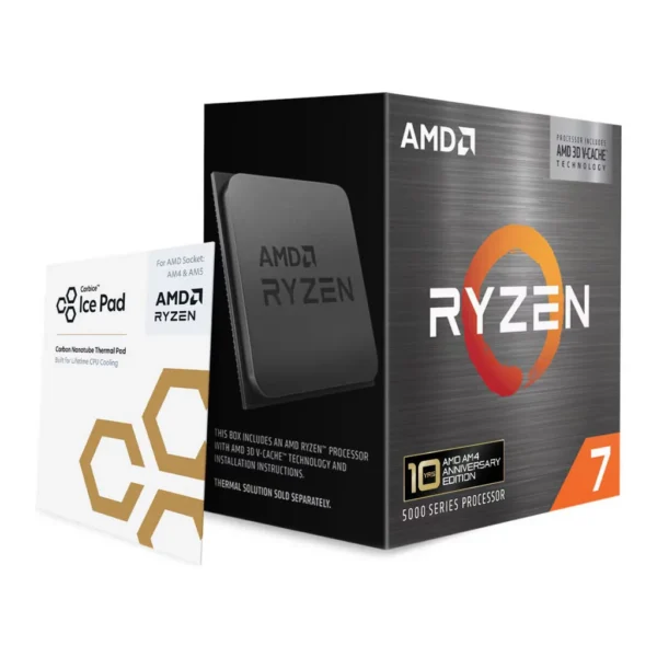AMD Ryzen 7 5800X3D 10th Anniversary Edition Desktop Processor, AM4 Socket, 8-Cores & 16-Threads, 4.5 GHz Max Turbo Boost, 96MB Cache, 105W TDP, DDR4 Memory, Carbice Ice Pad | 100-100000651POF – Main image AMD Ryzen 7 5800X3D 10th Anniversary Edition Desktop Processor, AM4 Socket, 8-Cores & 16-Threads, 4.5 GHz Max Turbo Boost, 96MB Cache, 105W TDP, DDR4 Memory, Carbice Ice Pad | 100-100000651POF – Main image