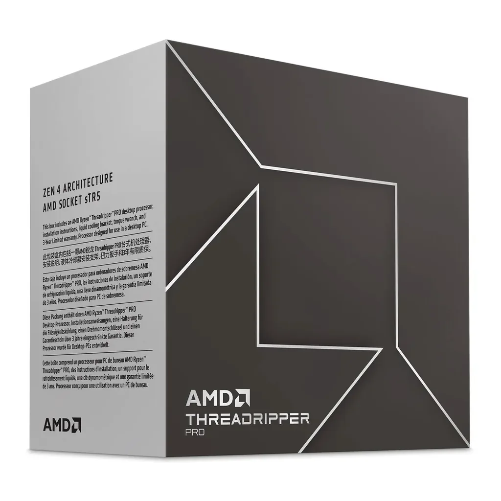 AMD Ryzen Threadripper PRO 7995WX 2.5 GHz sTR5 Processor, 96 Cores & 192 Threads, 5.1GHz Max Turbo Frequency, 384MB L3 Cache, 8-CH DDR5 ECC Memory, Up to 5200MT/s, Zen 4 Arc | 100-100000884WOF – Main image AMD Ryzen Threadripper PRO 7995WX 2.5 GHz sTR5 Processor, 96 Cores & 192 Threads, 5.1GHz Max Turbo Frequency, 384MB L3 Cache, 8-CH DDR5 ECC Memory, Up to 5200MT/s, Zen 4 Arc | 100-100000884WOF – Main image