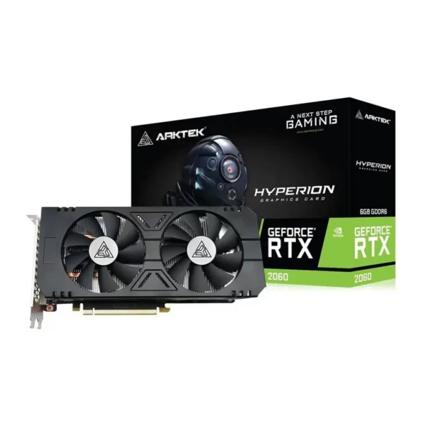 Arktek GeForce RTX 2060 Dual 6GB GDDR6 Graphics Card, 14Gbps Memory Clock, 192-Bit Memory Bus, 1680MHz Engine Clock, 1x DP, 1x HDMI, 1x DVI, Black | TU106-200-KA-A1 – Main image Arktek GeForce RTX 2060 Dual 6GB GDDR6 Graphics Card, 14Gbps Memory Clock, 192-Bit Memory Bus, 1680MHz Engine Clock, 1x DP, 1x HDMI, 1x DVI, Black | TU106-200-KA-A1 – Main image