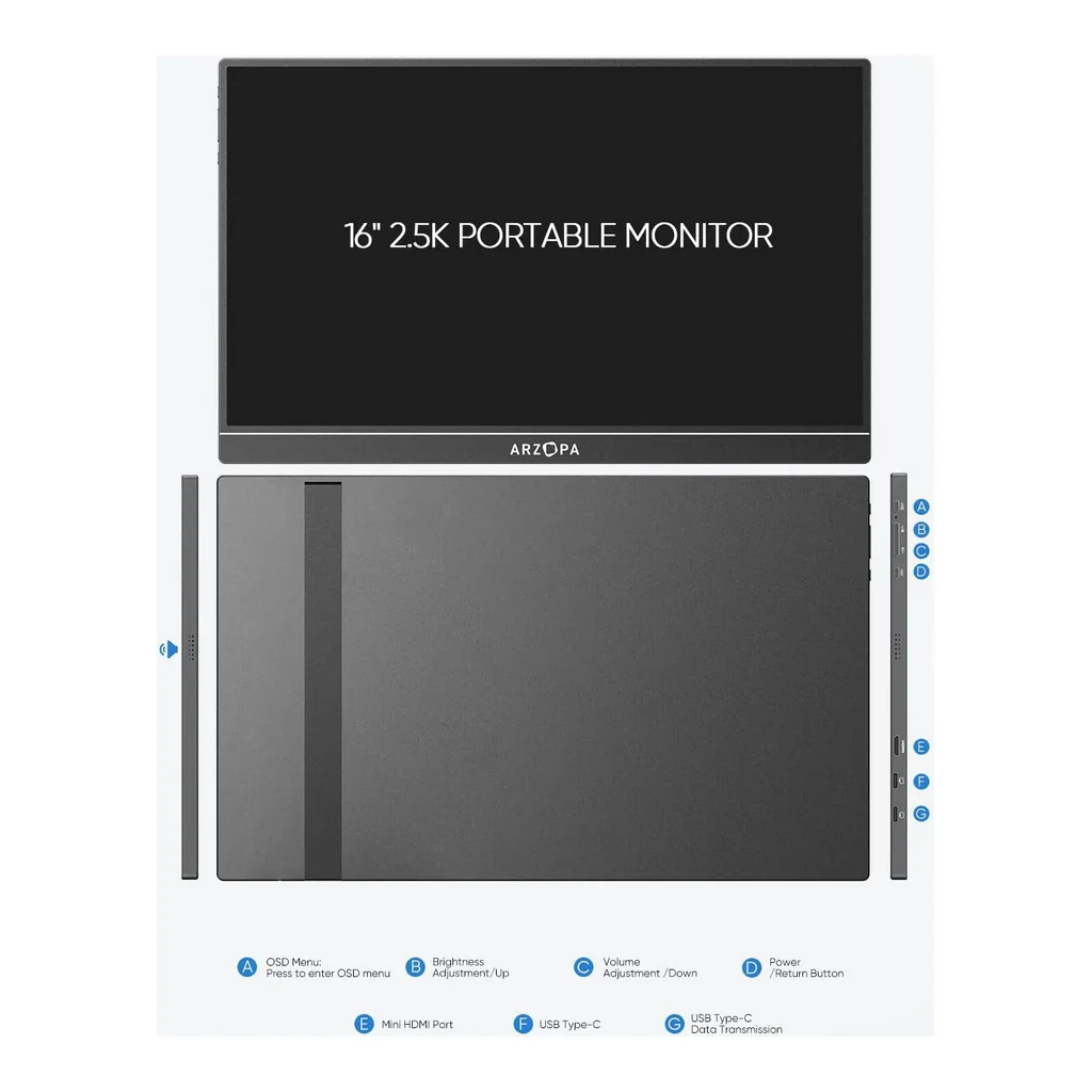 ARZOPA Z1RC 16-inch 2.5K 60Hz IPS Portable Monitor – Gallery image 3 ARZOPA Z1RC 16-inch 2.5K 60Hz IPS Portable Monitor – Gallery image 3