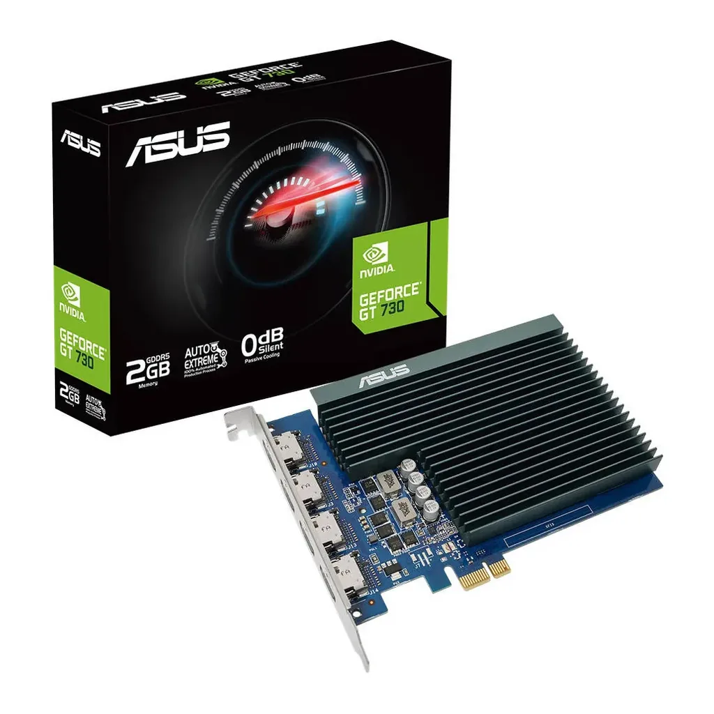 ASUS GeForce GT 730 2GB GDDR5 Graphics Card, 384 CUDA Cores, OpenGL 4.6, 5010 MHz Memory Speed, PCI Express 2.0, 4 x Native HDMI 1.4b / HDCP Support Yes (1.4) | 90YV0H20-M0NA00 – Main image ASUS GeForce GT 730 2GB GDDR5 Graphics Card, 384 CUDA Cores, OpenGL 4.6, 5010 MHz Memory Speed, PCI Express 2.0, 4 x Native HDMI 1.4b / HDCP Support Yes (1.4) | 90YV0H20-M0NA00 – Main image