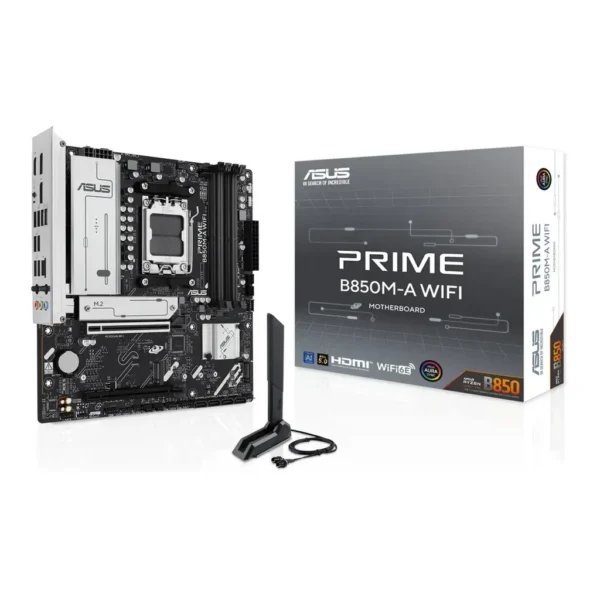 ASUS PRIME B850M-A WIFI mATX AMD Motherboard, AMD B850 Chipset, 4x DDR5 DIMM Slots, 256GB Max Memory, Supports 3 x M.2 Slots & 4 x SATA 6Gb/s Ports, Wi-Fi 6E & BT 5.3 | 90MB1LN0-M0EAY0 – Main image ASUS PRIME B850M-A WIFI mATX AMD Motherboard, AMD B850 Chipset, 4x DDR5 DIMM Slots, 256GB Max Memory, Supports 3 x M.2 Slots & 4 x SATA 6Gb/s Ports, Wi-Fi 6E & BT 5.3 | 90MB1LN0-M0EAY0 – Main image