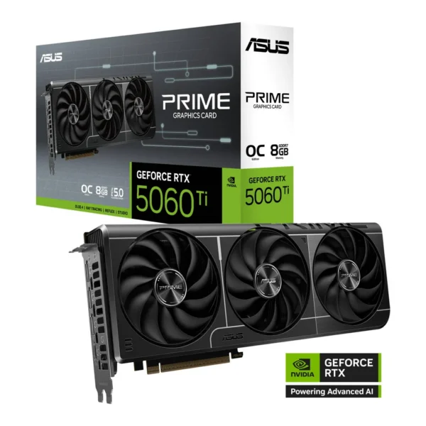 ASUS PRIME GeForce RTX 5060 Ti OC Edition Graphics Card, 8GB GDDR7 128-Bit Memory, 2617 MHz Boost Clock, 28 Gbps Memory Speed, 4608 CUDA Cores, PCI Ex – Main image ASUS PRIME GeForce RTX 5060 Ti OC Edition Graphics Card, 8GB GDDR7 128-Bit Memory, 2617 MHz Boost Clock, 28 Gbps Memory Speed, 4608 CUDA Cores, PCI Ex – Main image