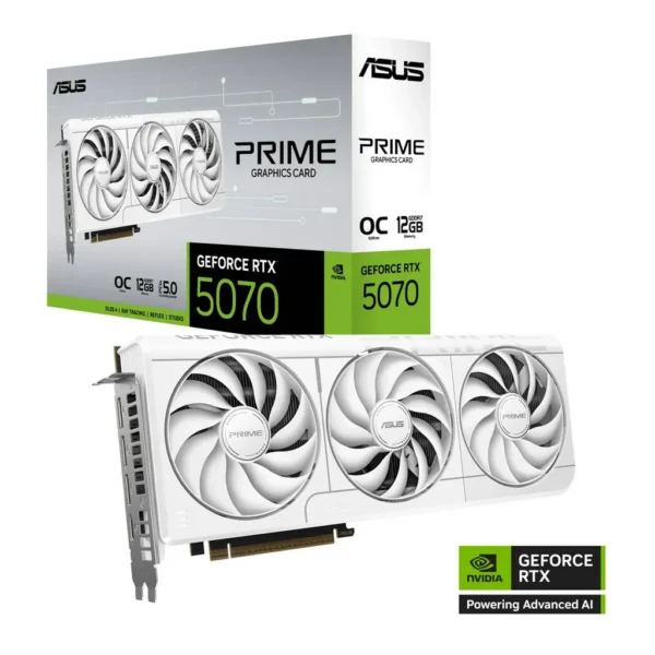 ASUS Prime GeForce RTX 5070 12GB OC Edition Graphics Card, GDDR7 192-Bit Memory, 2557MHz Boost Clock, 6144 CUDA Cores, 28 Gbps Memory Speed, PCI Expre – Main image ASUS Prime GeForce RTX 5070 12GB OC Edition Graphics Card, GDDR7 192-Bit Memory, 2557MHz Boost Clock, 6144 CUDA Cores, 28 Gbps Memory Speed, PCI Expre – Main image