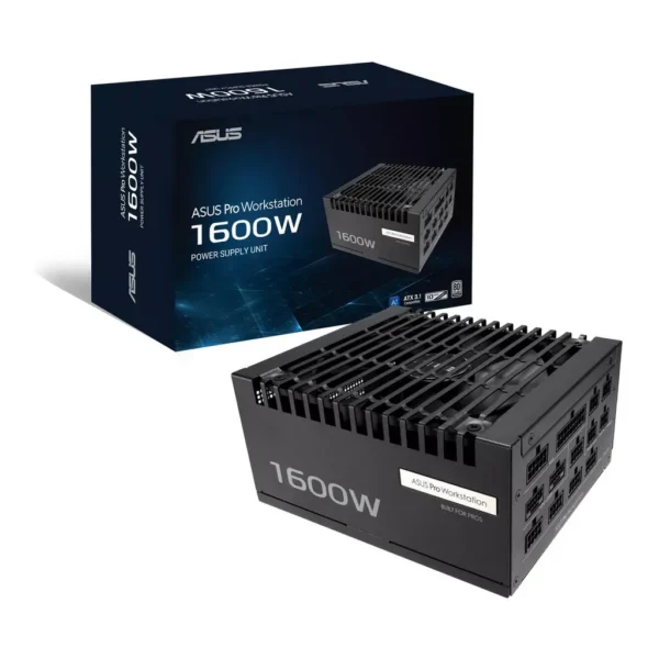 ASUS Pro WS Power Supply, 1600W Power, 80 PLUS Platinum Efficiency, ATX 3.1 Compatible, Dual-Ball Fan Bearings, Gold-Plated High-Performance Copper Pins, Black | 90YE00Z2-B0NA00 – Main image ASUS Pro WS Power Supply, 1600W Power, 80 PLUS Platinum Efficiency, ATX 3.1 Compatible, Dual-Ball Fan Bearings, Gold-Plated High-Performance Copper Pins, Black | 90YE00Z2-B0NA00 – Main image