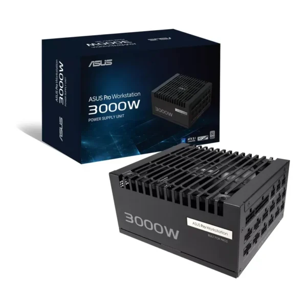ASUS Pro WS Power Supply, 3000W Power, 80 PLUS Platinum Efficiency, ATX 3.1 Compatible, Dual-Ball Fan Bearings, Gold-Plated High-Performance Copper Pins, Black | 90YE00Z0-B0EA00 – Main image ASUS Pro WS Power Supply, 3000W Power, 80 PLUS Platinum Efficiency, ATX 3.1 Compatible, Dual-Ball Fan Bearings, Gold-Plated High-Performance Copper Pins, Black | 90YE00Z0-B0EA00 – Main image