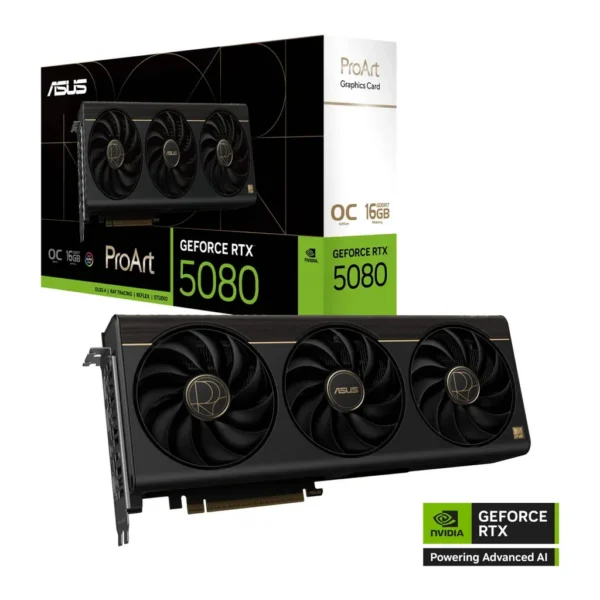 ASUS ProArt GeForce RTX 5080 16GB GDDR7 OC Edition 16GB Graphics Card, GDDR7 256-Bit Memory, 2700 MHz Boost Clock, 10752 CUDA Cores, 30 Gbps Memory Sp – Main image ASUS ProArt GeForce RTX 5080 16GB GDDR7 OC Edition 16GB Graphics Card, GDDR7 256-Bit Memory, 2700 MHz Boost Clock, 10752 CUDA Cores, 30 Gbps Memory Sp – Main image