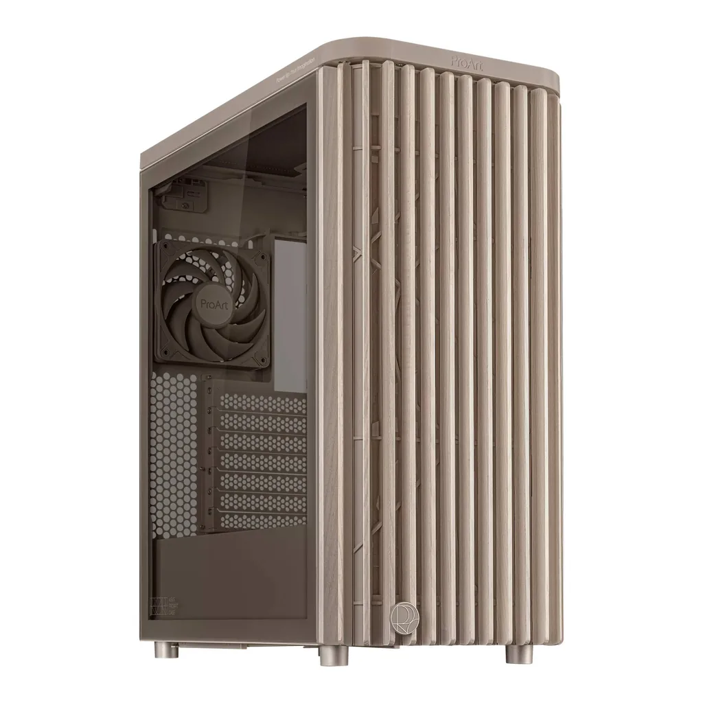ASUS ProArt PA401 Wood Edition Computer Case, Tempered Glass Panel, 2x 160mm & 1x 120mm Pre-Installed Fans, Up to 240mm Radiator & 5x Fan Support, Removable Dust Filters, Beige | 90DC00M7-B39010 – Main image ASUS ProArt PA401 Wood Edition Computer Case, Tempered Glass Panel, 2x 160mm & 1x 120mm Pre-Installed Fans, Up to 240mm Radiator & 5x Fan Support, Removable Dust Filters, Beige | 90DC00M7-B39010 – Main image