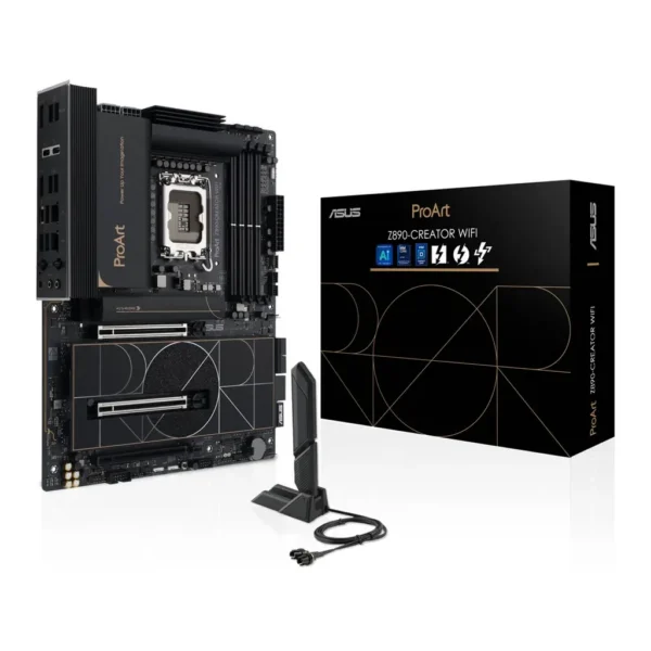 ASUS ProArt Z890-Creator WiFi LGA 1851 ATX Motherboard, Intel Z890 Chipset, 4x DIMM DDR5 Slots, Up to 256GB Max Memory, 2x PCIe 5.0 x16 & 1x PCIe 4.0 x16, 5x M.2 Slots, WiFi & BT | 90MB1JD0-M0EAY0 – Main image ASUS ProArt Z890-Creator WiFi LGA 1851 ATX Motherboard, Intel Z890 Chipset, 4x DIMM DDR5 Slots, Up to 256GB Max Memory, 2x PCIe 5.0 x16 & 1x PCIe 4.0 x16, 5x M.2 Slots, WiFi & BT | 90MB1JD0-M0EAY0 – Main image