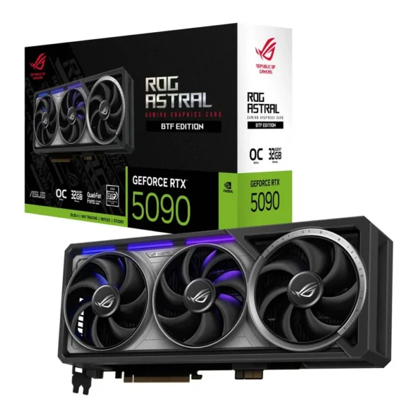 ASUS ROG Astral GeForce RTX 5090 32GB BTF OC Edition Graphics Card, GDDR7 512-Bit Memory, 2580 MHz Boost Clock, 28 Gbps Memory Speed, 21760 CUDA Cores – Main image ASUS ROG Astral GeForce RTX 5090 32GB BTF OC Edition Graphics Card, GDDR7 512-Bit Memory, 2580 MHz Boost Clock, 28 Gbps Memory Speed, 21760 CUDA Cores – Main image