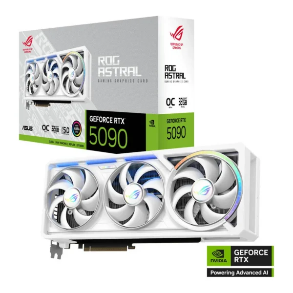ASUS ROG Astral GeForce RTX 5090 32GB GDDR7 WHITE OC Edition Graphics Card, 32GB GDDR7 512-Bit Memory, 2580MHz Boost Clock, 28 Gbps Memory Speed, 2176 – Main image ASUS ROG Astral GeForce RTX 5090 32GB GDDR7 WHITE OC Edition Graphics Card, 32GB GDDR7 512-Bit Memory, 2580MHz Boost Clock, 28 Gbps Memory Speed, 2176 – Main image