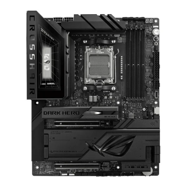 ASUS ROG CROSSHAIR X870E DARK HERO ATX AM5 Motherboard, AMD X870E Chipset, 4x DDR5 DIMM Slots, 256GB Max Memory, 2x PCIe 5.0 x16 Slots, 5x M.2 Slots | 90MB1NT0-M0EAY0 – Main image ASUS ROG CROSSHAIR X870E DARK HERO ATX AM5 Motherboard, AMD X870E Chipset, 4x DDR5 DIMM Slots, 256GB Max Memory, 2x PCIe 5.0 x16 Slots, 5x M.2 Slots | 90MB1NT0-M0EAY0 – Main image