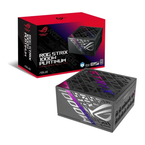 ASUS ROG Strix 1000W Fully Modular Power Supply, 80 PLUS Platinum Efficiency, Active PFC, GaN MOSFET, ATX 3.1 Compatible, Cybernetic Lambda A+, Dual Ball Fan bearings, Black | 90YE00W1-B0NA00 – Main image ASUS ROG Strix 1000W Fully Modular Power Supply, 80 PLUS Platinum Efficiency, Active PFC, GaN MOSFET, ATX 3.1 Compatible, Cybernetic Lambda A+, Dual Ball Fan bearings, Black | 90YE00W1-B0NA00 – Main image