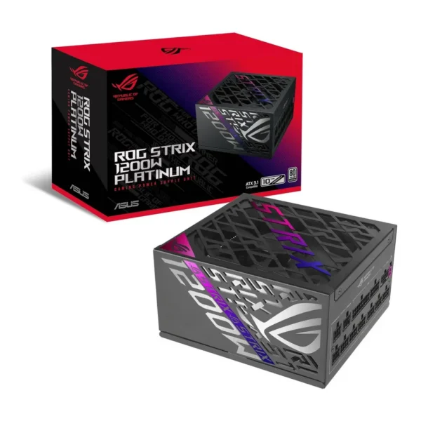 ASUS ROG Strix 1200W Fully Modular Power Supply, 80 PLUS Platinum Efficiency, Active PFC, GaN MOSFET, ATX 3.1 Compatible, Cybernetic Lambda A+, Dual Ball Fan bearings, Black | 90YE00W0-B0NA00 – Main image ASUS ROG Strix 1200W Fully Modular Power Supply, 80 PLUS Platinum Efficiency, Active PFC, GaN MOSFET, ATX 3.1 Compatible, Cybernetic Lambda A+, Dual Ball Fan bearings, Black | 90YE00W0-B0NA00 – Main image