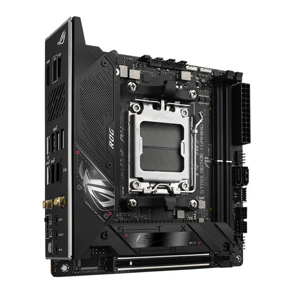 ASUS ROG STRIX B650E-I GAMING WIFI AM5 Mini-ITX Motherboard, AMD B650 Chipset, 2 CH 2x DDR5 DIMM, 64GB Max Memory, Wi-Fi 6E/2.5Gb Eth/ BT v5.2, 1x PCIe 5.0 x16, 1xHDMI, 1xUSB3.2 | 90MB1BI0-M0EAY0 – Gallery image 1 ASUS ROG STRIX B650E-I GAMING WIFI AM5 Mini-ITX Motherboard, AMD B650 Chipset, 2 CH 2x DDR5 DIMM, 64GB Max Memory, Wi-Fi 6E/2.5Gb Eth/ BT v5.2, 1x PCIe 5.0 x16, 1xHDMI, 1xUSB3.2 | 90MB1BI0-M0EAY0 – Gallery image 1