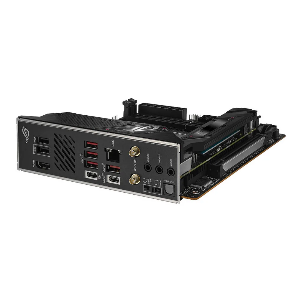 ASUS ROG STRIX B650E-I GAMING WIFI AM5 Mini-ITX Motherboard, AMD B650 Chipset, 2 CH 2x DDR5 DIMM, 64GB Max Memory, Wi-Fi 6E/2.5Gb Eth/ BT v5.2, 1x PCIe 5.0 x16, 1xHDMI, 1xUSB3.2 | 90MB1BI0-M0EAY0 – Gallery image 4 ASUS ROG STRIX B650E-I GAMING WIFI AM5 Mini-ITX Motherboard, AMD B650 Chipset, 2 CH 2x DDR5 DIMM, 64GB Max Memory, Wi-Fi 6E/2.5Gb Eth/ BT v5.2, 1x PCIe 5.0 x16, 1xHDMI, 1xUSB3.2 | 90MB1BI0-M0EAY0 – Gallery image 4
