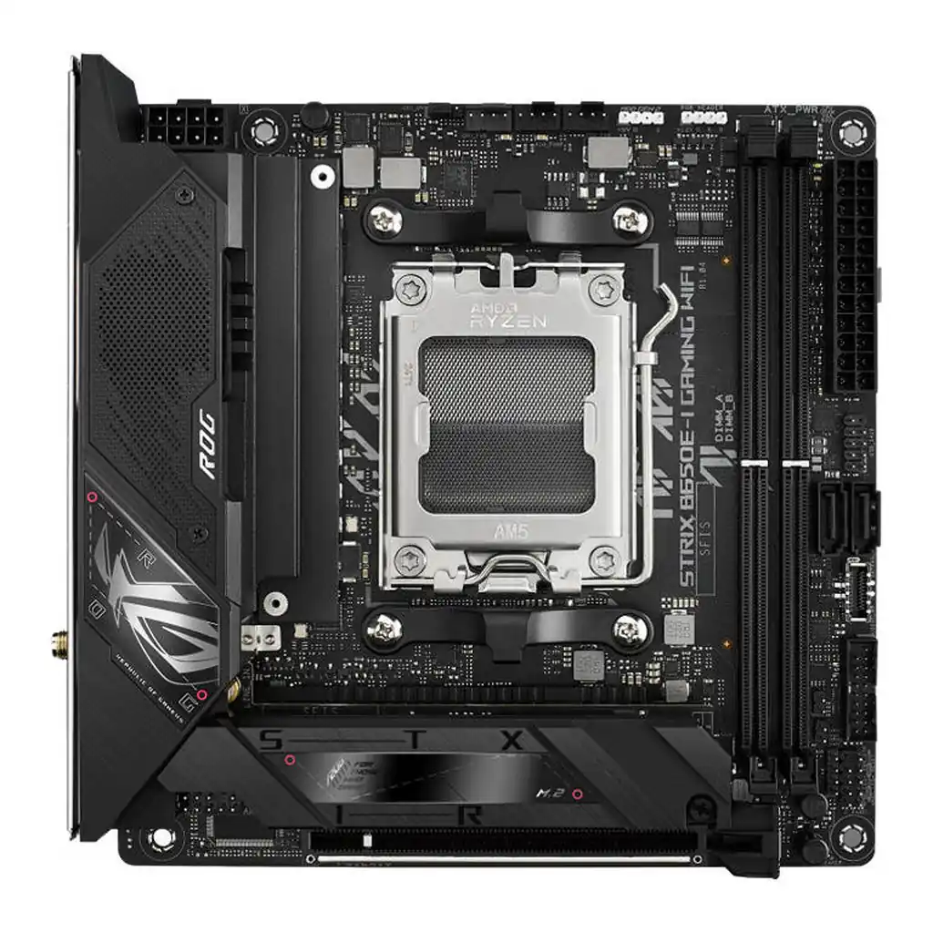 ASUS ROG STRIX B650E-I GAMING WIFI AM5 Mini-ITX Motherboard, AMD B650 Chipset, 2 CH 2x DDR5 DIMM, 64GB Max Memory, Wi-Fi 6E/2.5Gb Eth/ BT v5.2, 1x PCIe 5.0 x16, 1xHDMI, 1xUSB3.2 | 90MB1BI0-M0EAY0 – Gallery image 6 ASUS ROG STRIX B650E-I GAMING WIFI AM5 Mini-ITX Motherboard, AMD B650 Chipset, 2 CH 2x DDR5 DIMM, 64GB Max Memory, Wi-Fi 6E/2.5Gb Eth/ BT v5.2, 1x PCIe 5.0 x16, 1xHDMI, 1xUSB3.2 | 90MB1BI0-M0EAY0 – Gallery image 6