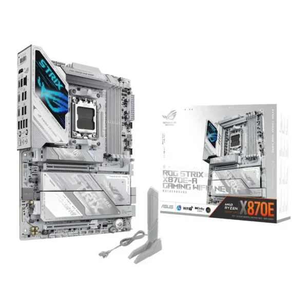 ASUS ROG STRIX X870E-A Gaming WIFI7 NEO ATX AM5 Motherboard, AMD X870E Chipset, 4x DIMM DDR5 Slots, Up to 256GB Max Memory, 1x PCIe 5.0 x16 SafeSlot, 4x M.2 Slots | 90MB1P30-M0EAY0 – Main image ASUS ROG STRIX X870E-A Gaming WIFI7 NEO ATX AM5 Motherboard, AMD X870E Chipset, 4x DIMM DDR5 Slots, Up to 256GB Max Memory, 1x PCIe 5.0 x16 SafeSlot, 4x M.2 Slots | 90MB1P30-M0EAY0 – Main image