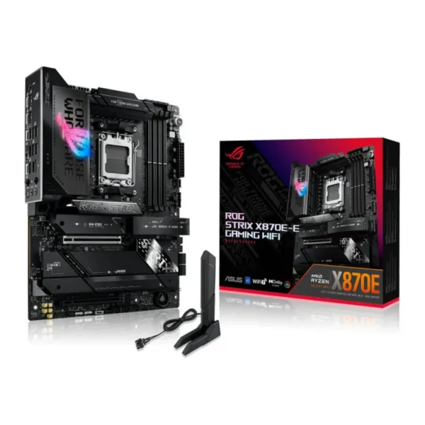 ASUS ROG STRIX X870E-E GAMING WIFI, DDR5 Motherboard For AMD AM5 Processors, Wi-Fi 7, AI Intelligence, Up To 256GB RAM EXPO, AI Overclocking, 2xUSB4 Ports, Gen 5 PCIe | 90MB1IB0-M0EAY0 – Main image ASUS ROG STRIX X870E-E GAMING WIFI, DDR5 Motherboard For AMD AM5 Processors, Wi-Fi 7, AI Intelligence, Up To 256GB RAM EXPO, AI Overclocking, 2xUSB4 Ports, Gen 5 PCIe | 90MB1IB0-M0EAY0 – Main image