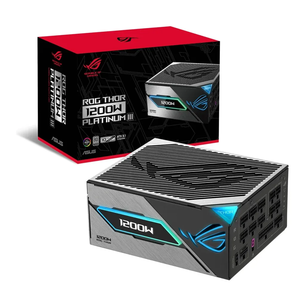 ASUS ROG Thor 1200W Platinum III Fully Modular Power Supply, 80 PLUS Platinum Efficiency, Active PFC, ATX 3.1 Standard, Cybenetics Lambda A++ Certification | 90YE00V2-B0NA00 – Main image ASUS ROG Thor 1200W Platinum III Fully Modular Power Supply, 80 PLUS Platinum Efficiency, Active PFC, ATX 3.1 Standard, Cybenetics Lambda A++ Certification | 90YE00V2-B0NA00 – Main image