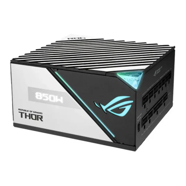 ASUS ROG THOR 850W Platinum II Fully Modular Power Supply, 80 Plus Platinum,135mm Wing-blade Fan with PWM Control, ROG Heatsinks, OLED Display, Aura Sync, Low-ESR Capacitors | 90YE00L2-BONAOO – Main image ASUS ROG THOR 850W Platinum II Fully Modular Power Supply, 80 Plus Platinum,135mm Wing-blade Fan with PWM Control, ROG Heatsinks, OLED Display, Aura Sync, Low-ESR Capacitors | 90YE00L2-BONAOO – Main image