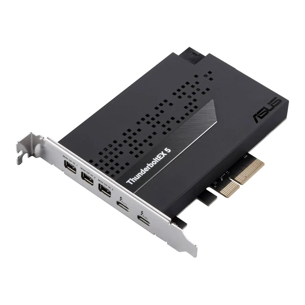 ASUS ThunderboltEX 5 Expansion Card, 2 x USB Type-C Ports, Up to 120Gbps Bandwidth, 3x Mini DisplayPort IN Ports, 130W Flexible FastCharge, PCIe 4.0 x4 interface, Black | 90MC0E50-M0EAY0 – Gallery image 2 ASUS ThunderboltEX 5 Expansion Card, 2 x USB Type-C Ports, Up to 120Gbps Bandwidth, 3x Mini DisplayPort IN Ports, 130W Flexible FastCharge, PCIe 4.0 x4 interface, Black | 90MC0E50-M0EAY0 – Gallery image 2