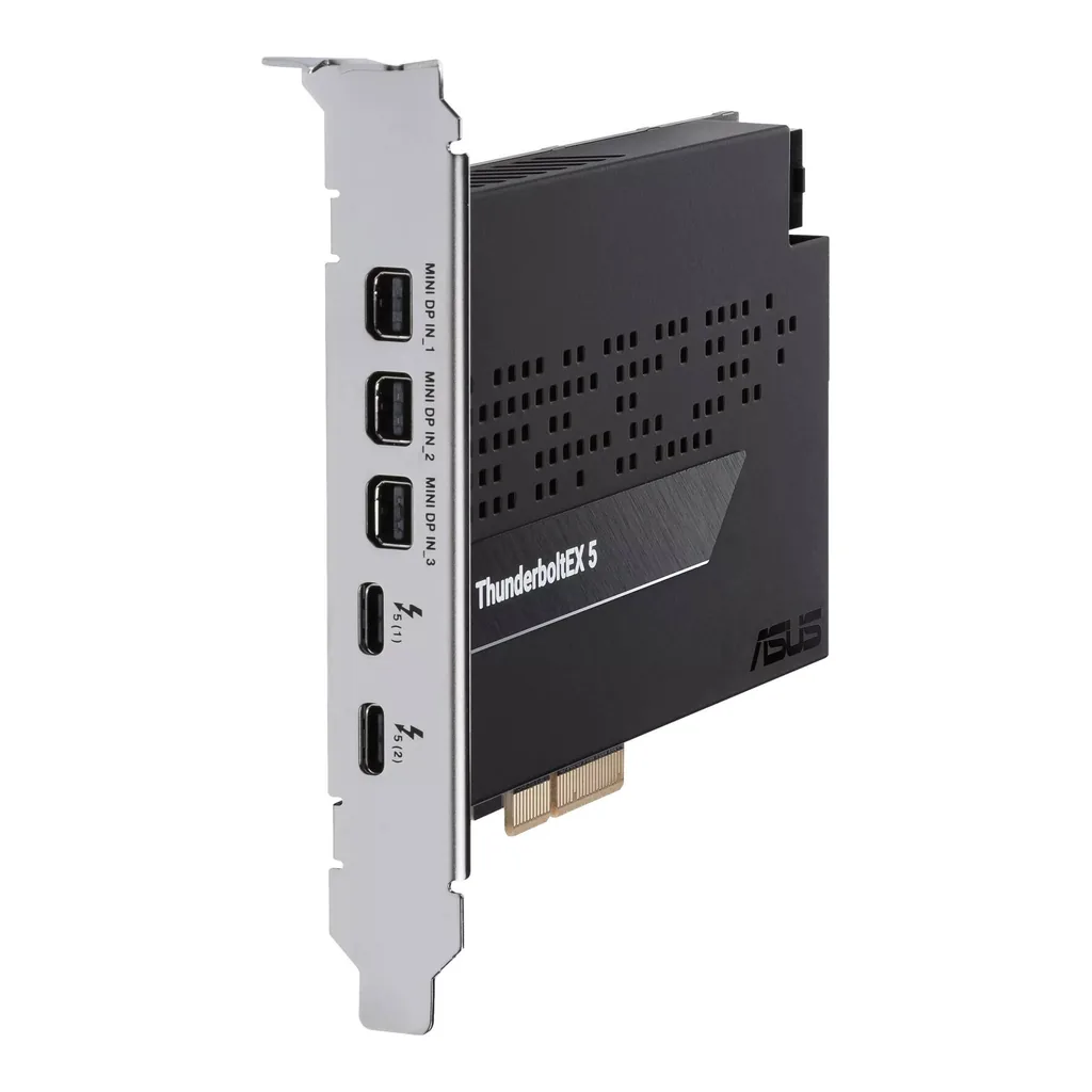 ASUS ThunderboltEX 5 Expansion Card, 2 x USB Type-C Ports, Up to 120Gbps Bandwidth, 3x Mini DisplayPort IN Ports, 130W Flexible FastCharge, PCIe 4.0 x4 interface, Black | 90MC0E50-M0EAY0 – Gallery image 4 ASUS ThunderboltEX 5 Expansion Card, 2 x USB Type-C Ports, Up to 120Gbps Bandwidth, 3x Mini DisplayPort IN Ports, 130W Flexible FastCharge, PCIe 4.0 x4 interface, Black | 90MC0E50-M0EAY0 – Gallery image 4