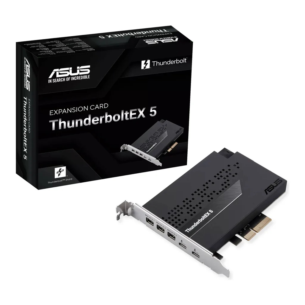 ASUS ThunderboltEX 5 Expansion Card, 2 x USB Type-C Ports, Up to 120Gbps Bandwidth, 3x Mini DisplayPort IN Ports, 130W Flexible FastCharge, PCIe 4.0 x4 interface, Black | 90MC0E50-M0EAY0 – Main image ASUS ThunderboltEX 5 Expansion Card, 2 x USB Type-C Ports, Up to 120Gbps Bandwidth, 3x Mini DisplayPort IN Ports, 130W Flexible FastCharge, PCIe 4.0 x4 interface, Black | 90MC0E50-M0EAY0 – Main image