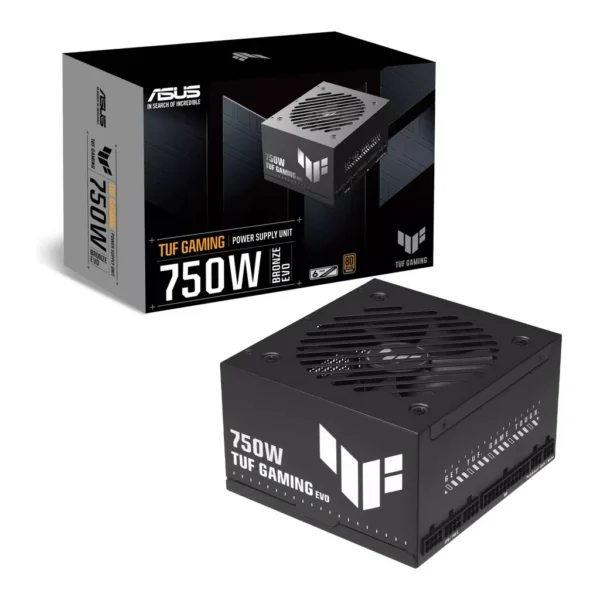 ASUS TUF Gaming 750W Bronze EVO Full Modular Power Supply, ATX 3.1 Compatible, 80 PLUS Bronze, Active PFC, Dual-Ball Fan Bearings, Protective PCB Coating, Black | 90YE00D5-B0NA00 – Main image ASUS TUF Gaming 750W Bronze EVO Full Modular Power Supply, ATX 3.1 Compatible, 80 PLUS Bronze, Active PFC, Dual-Ball Fan Bearings, Protective PCB Coating, Black | 90YE00D5-B0NA00 – Main image