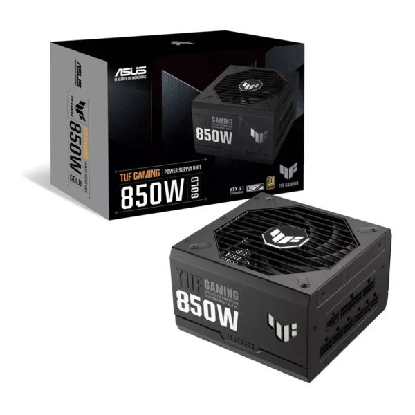 ASUS TUF Gaming 850W 80Plus Gold Fully Modular Power Supply, ATX 3.0 Compatible 80+ Gold Certified, Military-grade, Dual Ball Bearing, Axial-tech Fan, PCB Coating, Black | 90YE00S2-B0NA00 – Main image ASUS TUF Gaming 850W 80Plus Gold Fully Modular Power Supply, ATX 3.0 Compatible 80+ Gold Certified, Military-grade, Dual Ball Bearing, Axial-tech Fan, PCB Coating, Black | 90YE00S2-B0NA00 – Main image