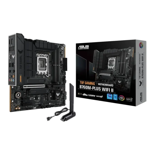 ASUS TUF Gaming B760M-Plus Wi-Fi II Micro-ATX LGA1700 Motherboard, Intel B760 Chipset, 4x DIMM DDR5 Slots, 192GB Max Memory, 3x M.2 Slots, 1x PCIe 5.0 x16 Slot, Wi-Fi 6E & BT v5.3 | 90MB1HE0-M0EAY0 – Main image ASUS TUF Gaming B760M-Plus Wi-Fi II Micro-ATX LGA1700 Motherboard, Intel B760 Chipset, 4x DIMM DDR5 Slots, 192GB Max Memory, 3x M.2 Slots, 1x PCIe 5.0 x16 Slot, Wi-Fi 6E & BT v5.3 | 90MB1HE0-M0EAY0 – Main image